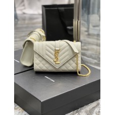 Yves Saint Laurent YSL Envelope Small 21 White Gold Hardware Grained Leather Model: 526286 Size: 21x13x6cm