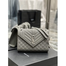 Yves Saint Laurent YSL Envelope Medium 24 Grey Silver Hardware Grained Leather Model: 487206 Size: 24x17.5x6cm